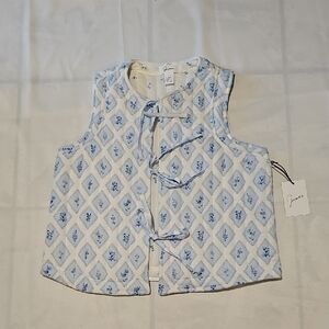 Japna Blue and White Patterned Vest